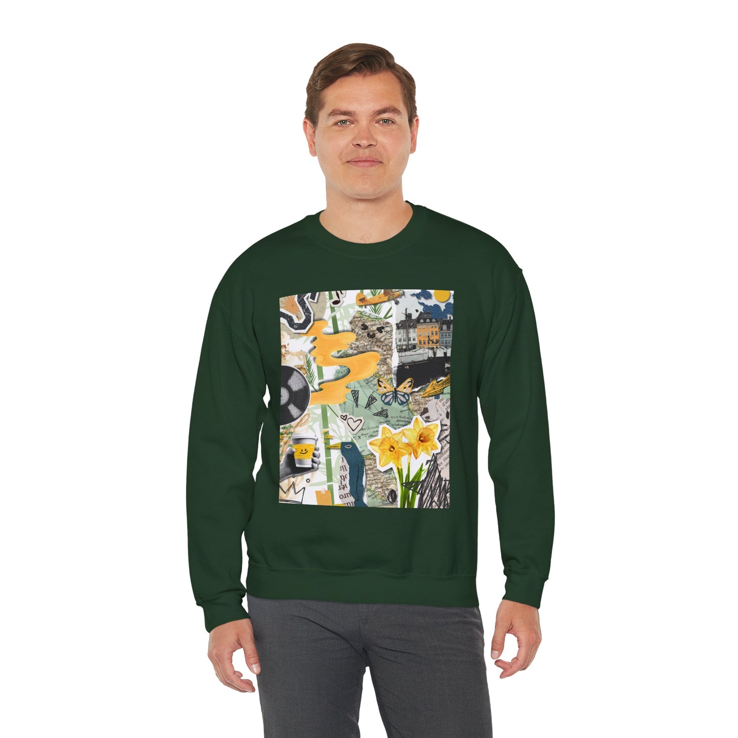 Vibrant Art Sweatshirt for Creatives, Cozy Fall Layering, Gift for Artists, Unique Graphic Pullovers, Casual Everyday Wear, Abstract, Vintage, Collage, Crewneck, Cool Hoodies