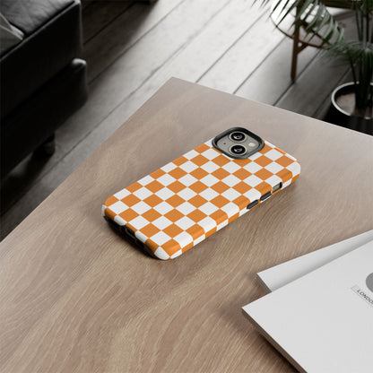 Orange Checkerboard Phone Case, Stylish Tough Cases for Protection, Gift for Friends, Trendy Cell Phone Accessories, Statement Tech Gear