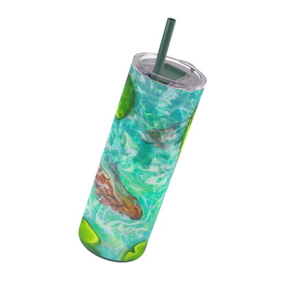 Skinny Tumbler with Abstract Water Design, Eco-Friendly Drinkware, Cool Gift for Her, Summer Vibes, Home & Office Decor, Lily Pads, Fish Pond