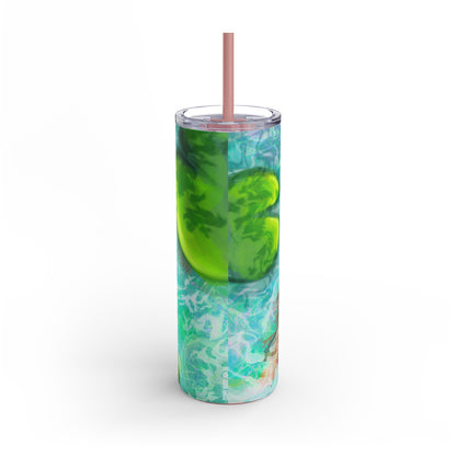 Skinny Tumbler with Abstract Water Design, Eco-Friendly Drinkware, Cool Gift for Her, Summer Vibes, Home & Office Decor, Lily Pads, Fish Pond