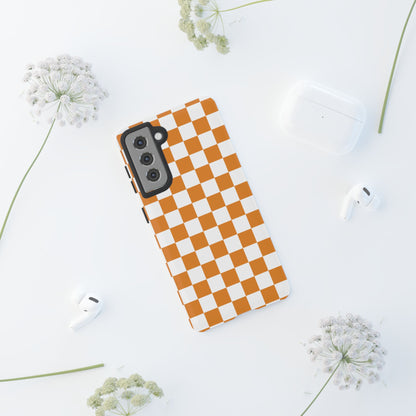 Orange Checkerboard Phone Case, Stylish Tough Cases for Protection, Gift for Friends, Trendy Cell Phone Accessories, Statement Tech Gear