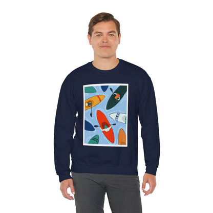 Colorful Kayak Print Crewneck Sweatshirt, Cozy Unisex Pullover, Perfect for Outdoor Lovers, Kayaking Gift, Summer Vibes, Artsy Crewneck, Comfy Pullover, Funky, Quirky Art