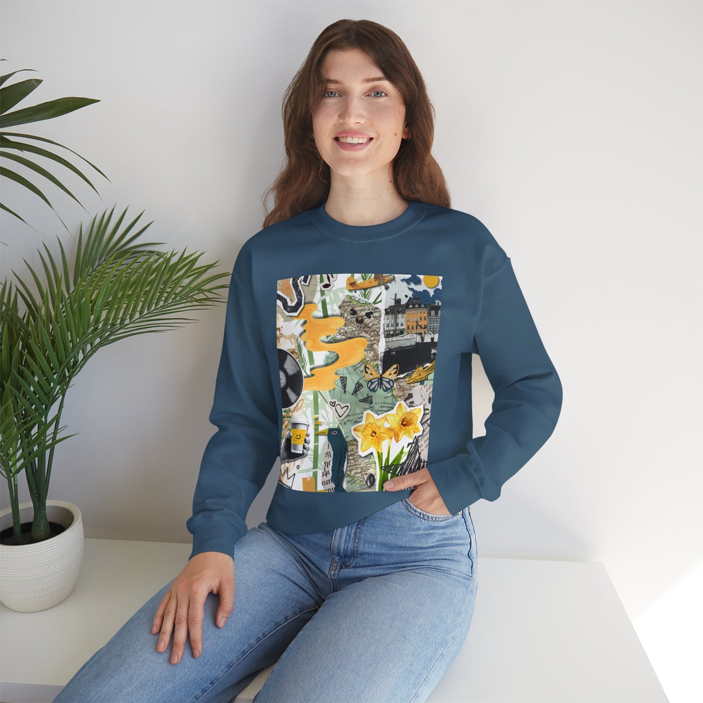 Vibrant Art Sweatshirt for Creatives, Cozy Fall Layering, Gift for Artists, Unique Graphic Pullovers, Casual Everyday Wear, Abstract, Vintage, Collage, Crewneck, Cool Hoodies