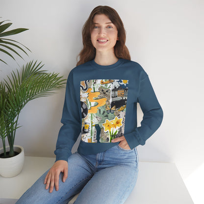Vibrant Art Sweatshirt for Creatives, Cozy Fall Layering, Gift for Artists, Unique Graphic Pullovers, Casual Everyday Wear, Abstract, Vintage, Collage, Crewneck, Cool Hoodies