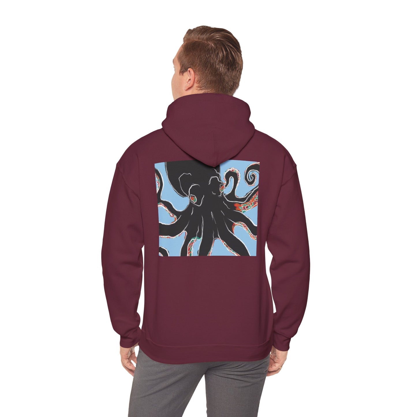 Zen Frog Octopus Unisex Heavy Blend Hooded Sweatshirt, Cozy Graphic Hoodie, Gift for Ocean Lovers, Unique Casual Wear, Relaxed Style