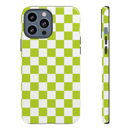 Lively Checker Pattern Phone Case | Tough Cases, Green Checkered Design, Unique Cell Phone Cover, Trendy Accessory, Gift Idea