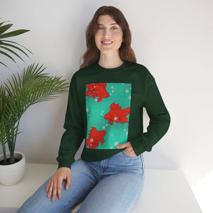 Colorful Fish Graphic Crewneck Sweatshirt, Cozy Unisex Sweater, Fun Graphic Top, Ideal Gift for Fish Lovers, Casual Everyday Wear, Comfy Goldfish Crewneck