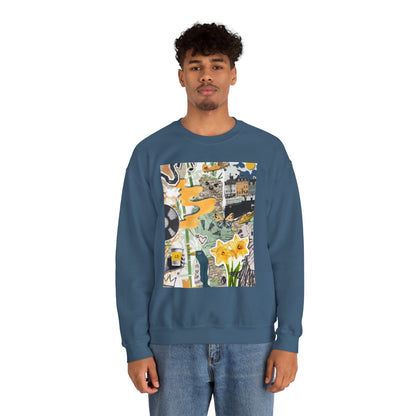 Vibrant Art Sweatshirt for Creatives, Cozy Fall Layering, Gift for Artists, Unique Graphic Pullovers, Casual Everyday Wear, Abstract, Vintage, Collage, Crewneck, Cool Hoodies