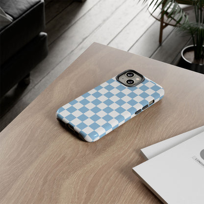 Blue Checkered Phone Case, Tough Phone Cover, Stylish Mobile Protector, Unique Gift for Him/Her, Trendy Accessories for Holidays