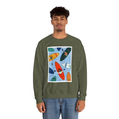 Colorful Kayak Print Crewneck Sweatshirt, Cozy Unisex Pullover, Perfect for Outdoor Lovers, Kayaking Gift, Summer Vibes, Artsy Crewneck, Comfy Pullover, Funky, Quirky Art