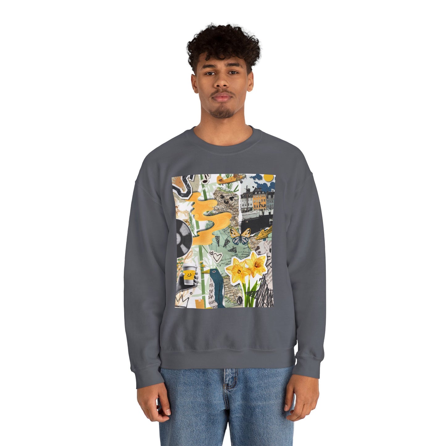 Vibrant Art Sweatshirt for Creatives, Cozy Fall Layering, Gift for Artists, Unique Graphic Pullovers, Casual Everyday Wear, Abstract, Vintage, Collage, Crewneck, Cool Hoodies