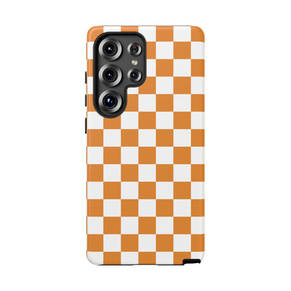 Orange Checkerboard Phone Case, Stylish Tough Cases for Protection, Gift for Friends, Trendy Cell Phone Accessories, Statement Tech Gear