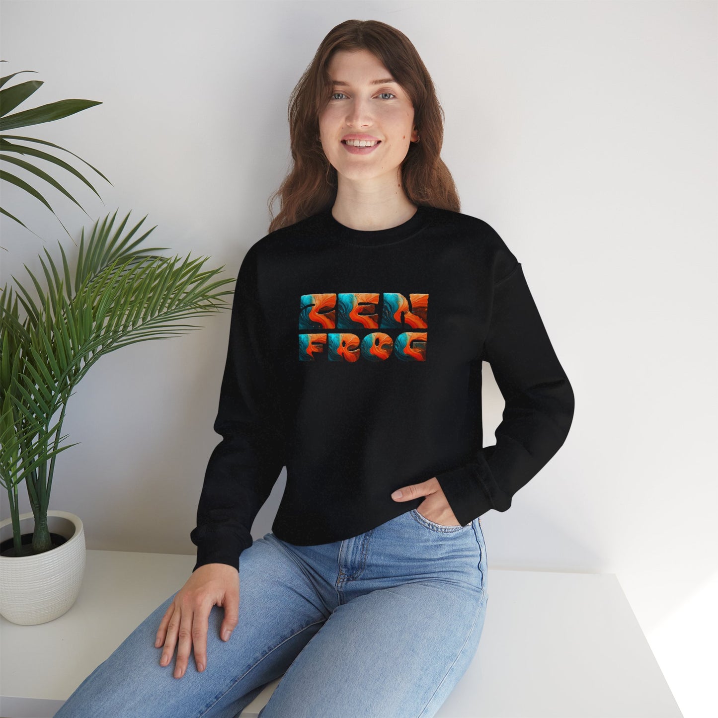Zen Frog Crewneck Sweatshirt, Cozy Unisex Sweatshirt, Relaxed Fit Fashion, Perfect Gift for Friends, Everyday Style, Casual Wear, Simple Moon Design, Gift for Him, Gift for Her