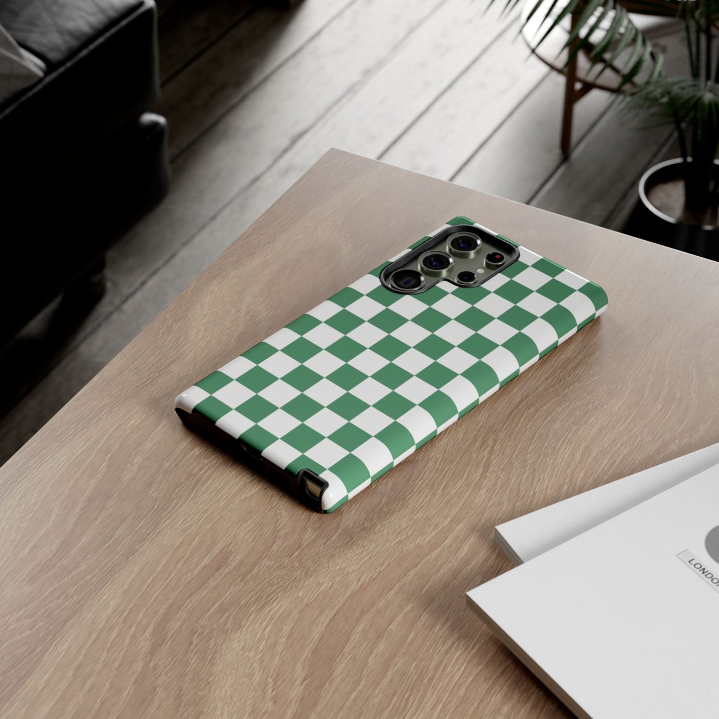 Stylish Phone Case - Green Checker Print, Trendy Phone Cover, Unique Gift, Modern Accessories, Eco-Friendly Case
