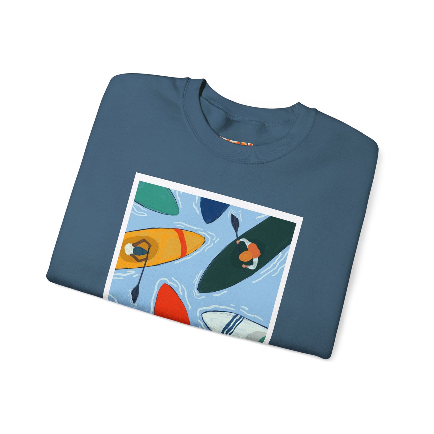 Colorful Kayak Print Crewneck Sweatshirt, Cozy Unisex Pullover, Perfect for Outdoor Lovers, Kayaking Gift, Summer Vibes, Artsy Crewneck, Comfy Pullover, Funky, Quirky Art