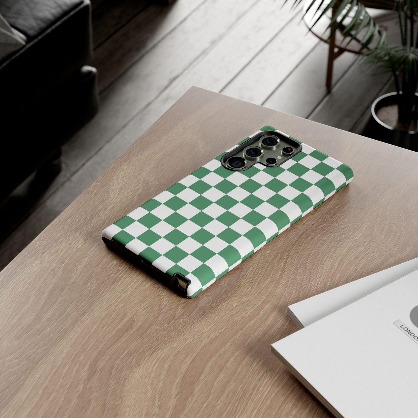 Stylish Phone Case - Green Checker Print, Trendy Phone Cover, Unique Gift, Modern Accessories, Eco-Friendly Case