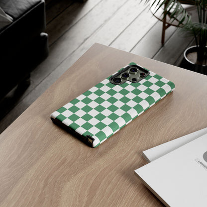 Stylish Phone Case - Green Checker Print, Trendy Phone Cover, Unique Gift, Modern Accessories, Eco-Friendly Case