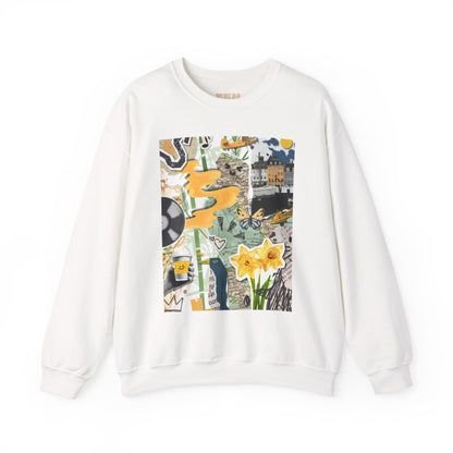 Vibrant Art Sweatshirt for Creatives, Cozy Fall Layering, Gift for Artists, Unique Graphic Pullovers, Casual Everyday Wear, Abstract, Vintage, Collage, Crewneck, Cool Hoodies