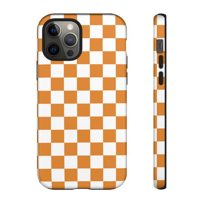 Orange Checkerboard Phone Case, Stylish Tough Cases for Protection, Gift for Friends, Trendy Cell Phone Accessories, Statement Tech Gear