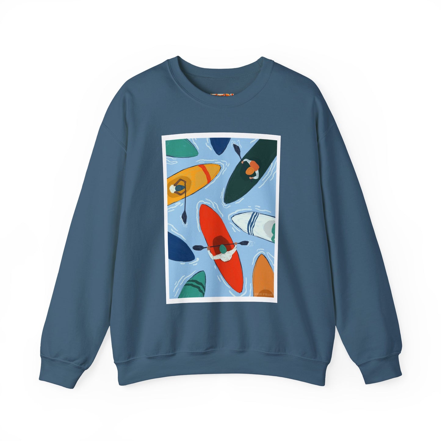 Colorful Kayak Print Crewneck Sweatshirt, Cozy Unisex Pullover, Perfect for Outdoor Lovers, Kayaking Gift, Summer Vibes, Artsy Crewneck, Comfy Pullover, Funky, Quirky Art