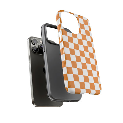 Orange Checkerboard Phone Case, Stylish Tough Cases for Protection, Gift for Friends, Trendy Cell Phone Accessories, Statement Tech Gear