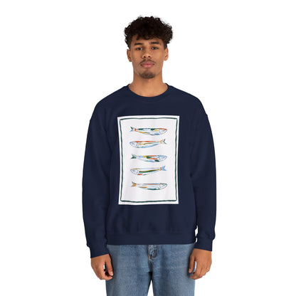 Row of Funky Fish Design Crewneck Sweatshirt - Cozy Unisex Apparel, Perfect for Fishing Lovers, Gift for Nature Enthusiasts, Casual Wear, Artsy Crewnecks, Quirky Fish, Fun Art, Comfy Sweatshirts