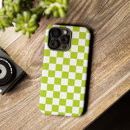 Lively Checker Pattern Phone Case | Tough Cases, Green Checkered Design, Unique Cell Phone Cover, Trendy Accessory, Gift Idea