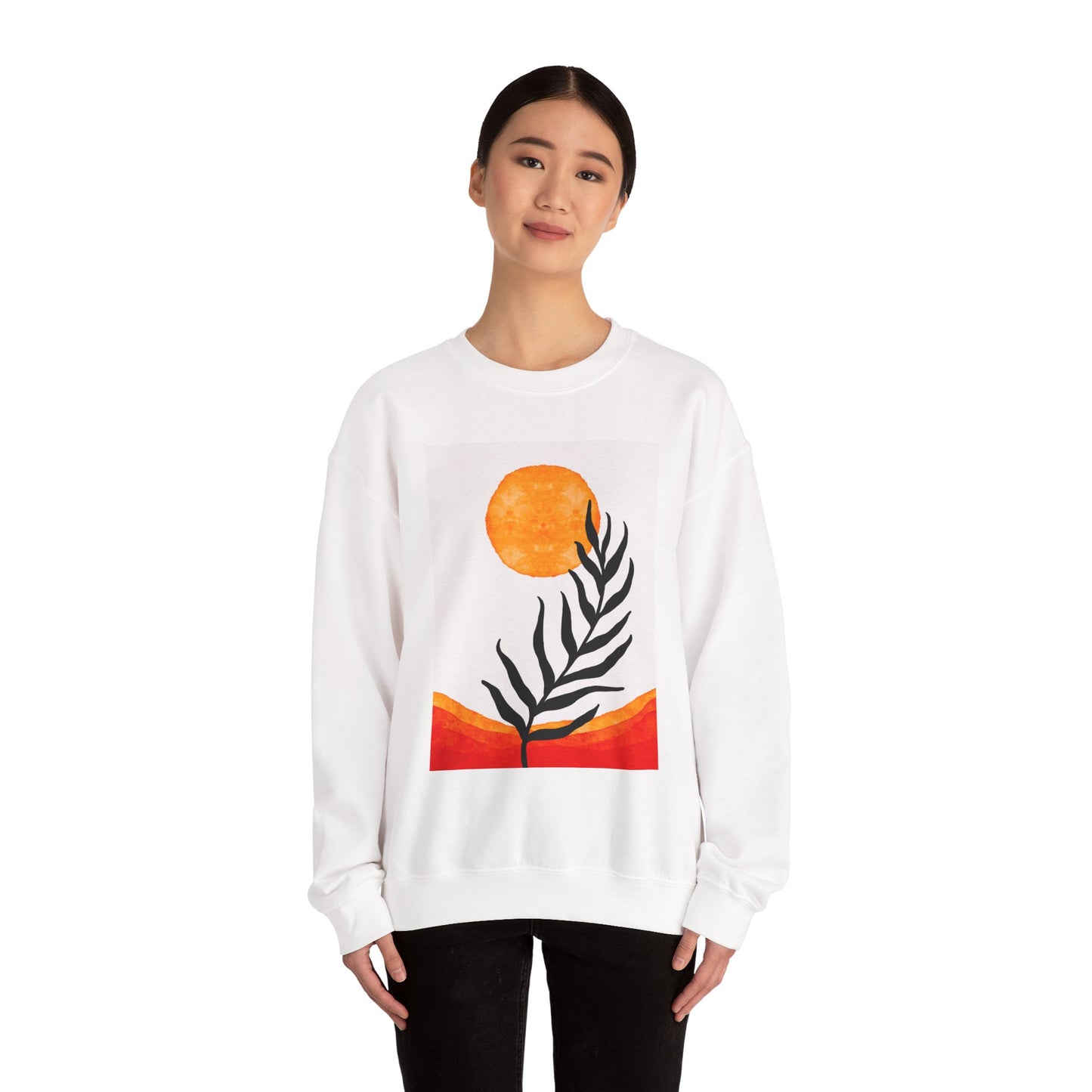 Bohemian Sun & Leaf Crewneck Sweatshirt, Cozy Unisex Sweatshirt, Nature-Inspired Apparel, Fall Fashion, Gift for Nature Lovers