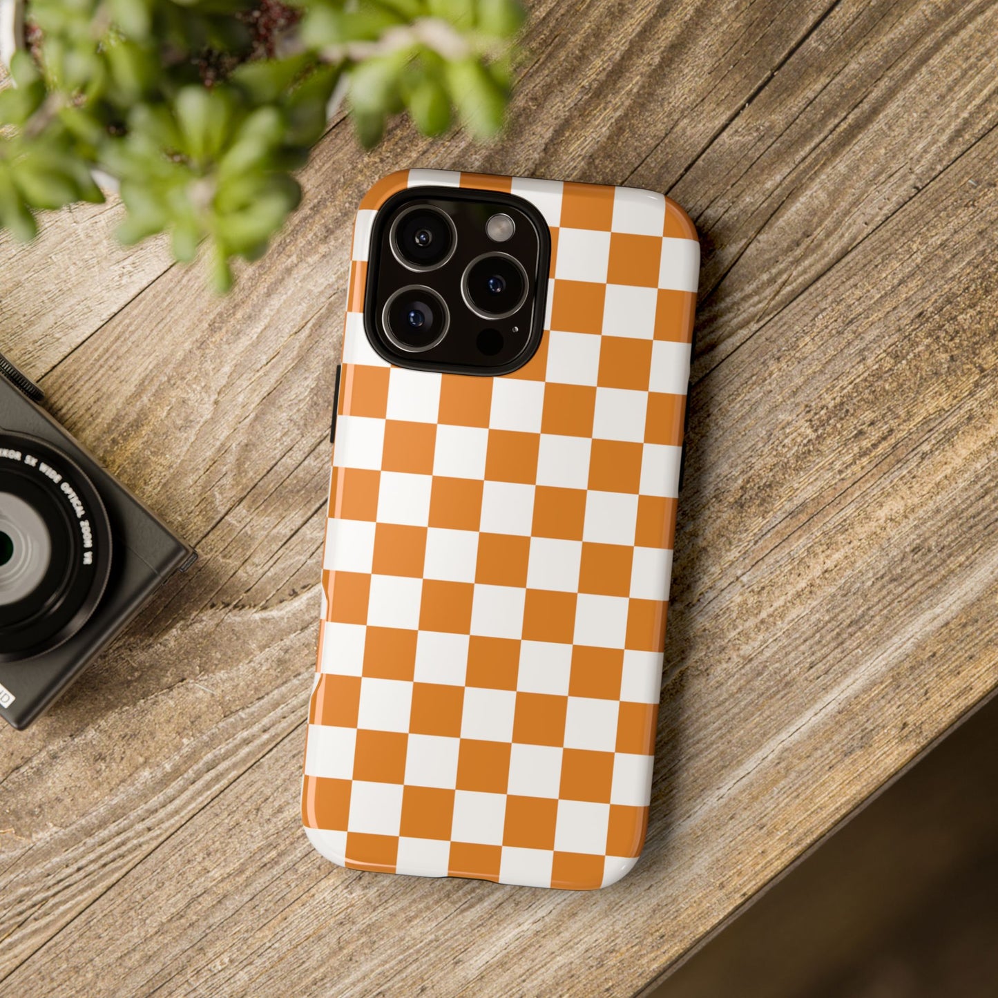 Orange Checkerboard Phone Case, Stylish Tough Cases for Protection, Gift for Friends, Trendy Cell Phone Accessories, Statement Tech Gear