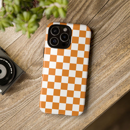 Orange Checkerboard Phone Case, Stylish Tough Cases for Protection, Gift for Friends, Trendy Cell Phone Accessories, Statement Tech Gear