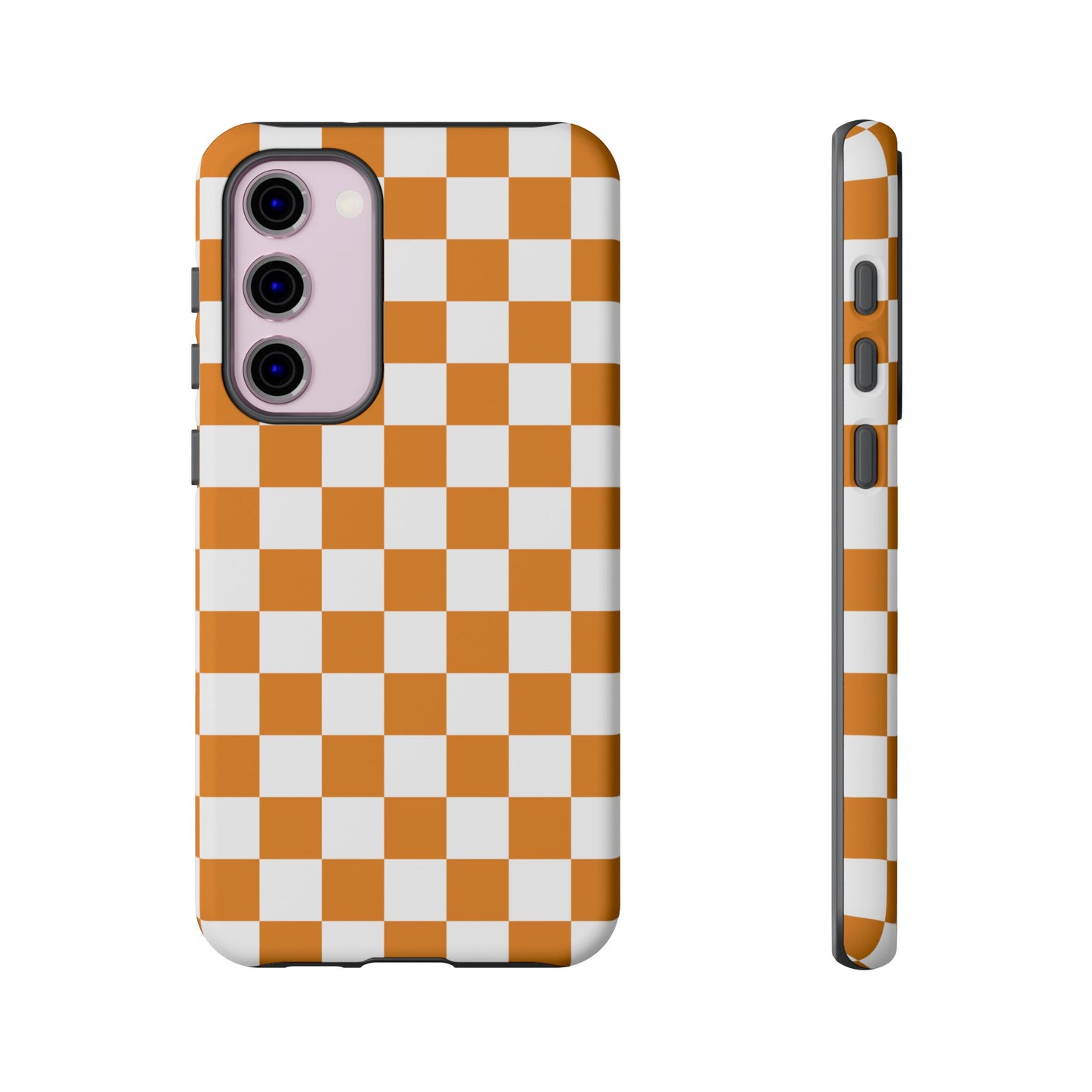 Orange Checkerboard Phone Case, Stylish Tough Cases for Protection, Gift for Friends, Trendy Cell Phone Accessories, Statement Tech Gear