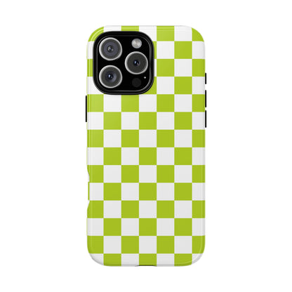 Lively Checker Pattern Phone Case | Tough Cases, Green Checkered Design, Unique Cell Phone Cover, Trendy Accessory, Gift Idea