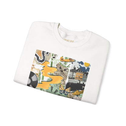 Vibrant Art Sweatshirt for Creatives, Cozy Fall Layering, Gift for Artists, Unique Graphic Pullovers, Casual Everyday Wear, Abstract, Vintage, Collage, Crewneck, Cool Hoodies