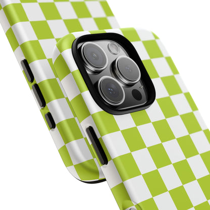 Lively Checker Pattern Phone Case | Tough Cases, Green Checkered Design, Unique Cell Phone Cover, Trendy Accessory, Gift Idea