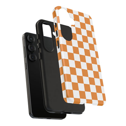 Orange Checkerboard Phone Case, Stylish Tough Cases for Protection, Gift for Friends, Trendy Cell Phone Accessories, Statement Tech Gear