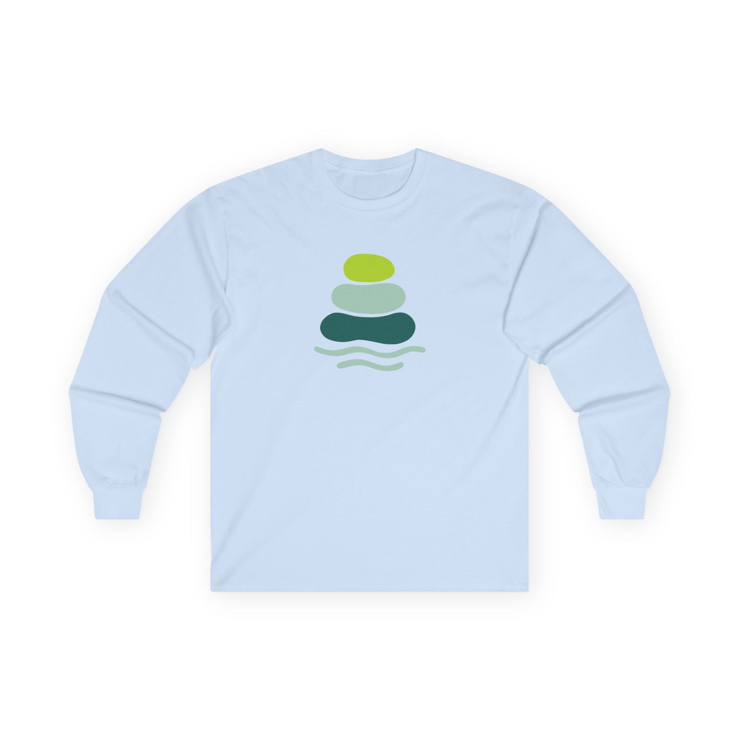 Serene Stacked Stones Long Sleeve Tee, Unisex Long Sleeve Shirt, Relaxation Tee, Gift for Yoga Lovers, Mindfulness Apparel