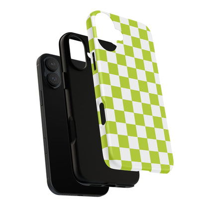 Lively Checker Pattern Phone Case | Tough Cases, Green Checkered Design, Unique Cell Phone Cover, Trendy Accessory, Gift Idea