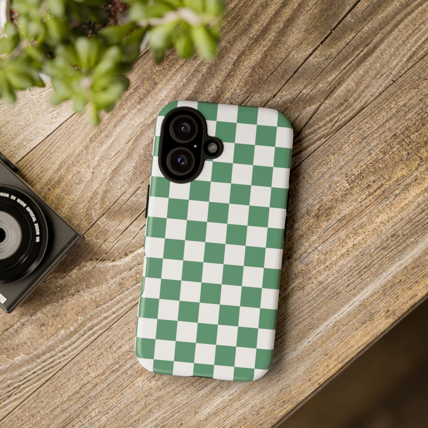 Stylish Phone Case - Green Checker Print, Trendy Phone Cover, Unique Gift, Modern Accessories, Eco-Friendly Case