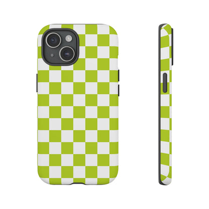 Lively Checker Pattern Phone Case | Tough Cases, Green Checkered Design, Unique Cell Phone Cover, Trendy Accessory, Gift Idea