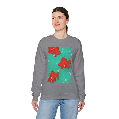 Colorful Fish Graphic Crewneck Sweatshirt, Cozy Unisex Sweater, Fun Graphic Top, Ideal Gift for Fish Lovers, Casual Everyday Wear, Comfy Goldfish Crewneck