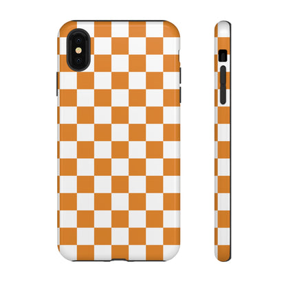 Orange Checkerboard Phone Case, Stylish Tough Cases for Protection, Gift for Friends, Trendy Cell Phone Accessories, Statement Tech Gear