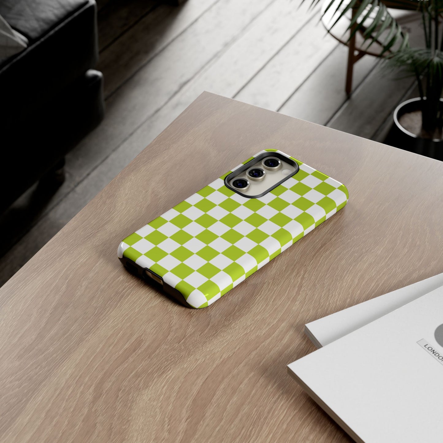 Lively Checker Pattern Phone Case | Tough Cases, Green Checkered Design, Unique Cell Phone Cover, Trendy Accessory, Gift Idea