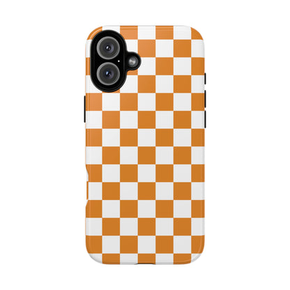 Orange Checkerboard Phone Case, Stylish Tough Cases for Protection, Gift for Friends, Trendy Cell Phone Accessories, Statement Tech Gear