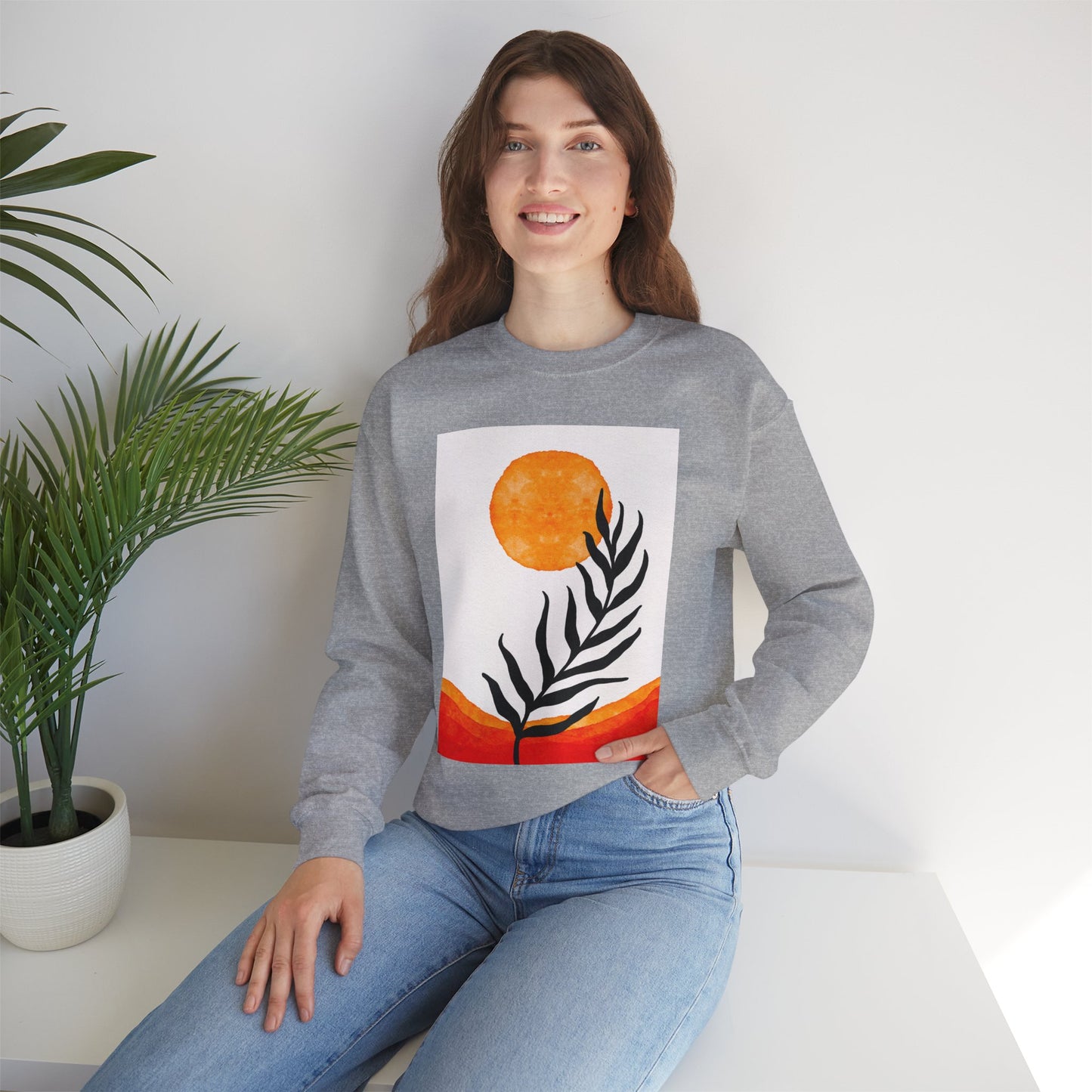 Bohemian Sun & Leaf Crewneck Sweatshirt, Cozy Unisex Sweatshirt, Nature-Inspired Apparel, Fall Fashion, Gift for Nature Lovers