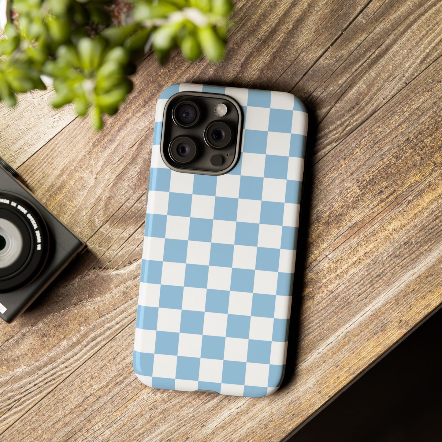 Blue Checkered Phone Case, Tough Phone Cover, Stylish Mobile Protector, Unique Gift for Him/Her, Trendy Accessories for Holidays