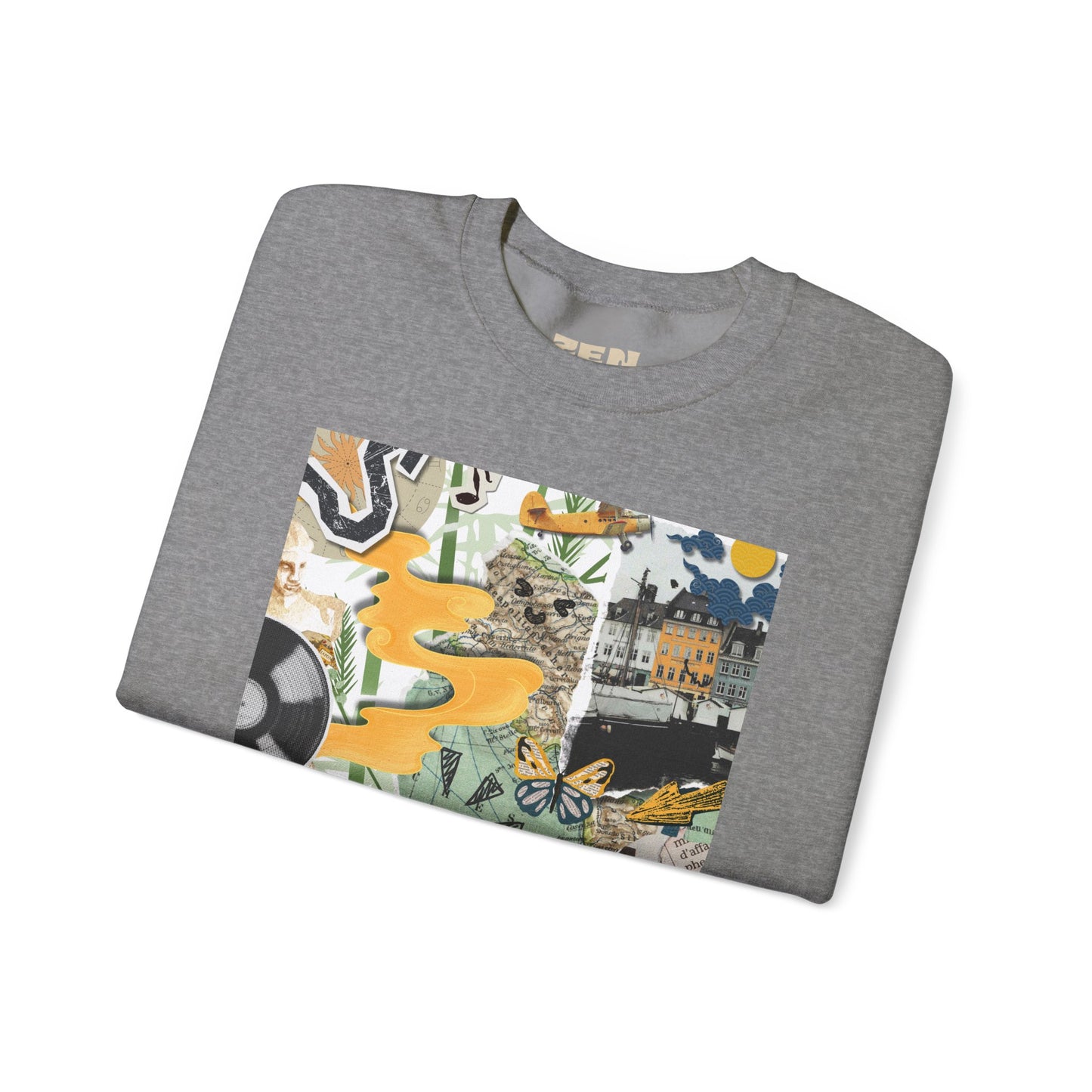 Vibrant Art Sweatshirt for Creatives, Cozy Fall Layering, Gift for Artists, Unique Graphic Pullovers, Casual Everyday Wear, Abstract, Vintage, Collage, Crewneck, Cool Hoodies