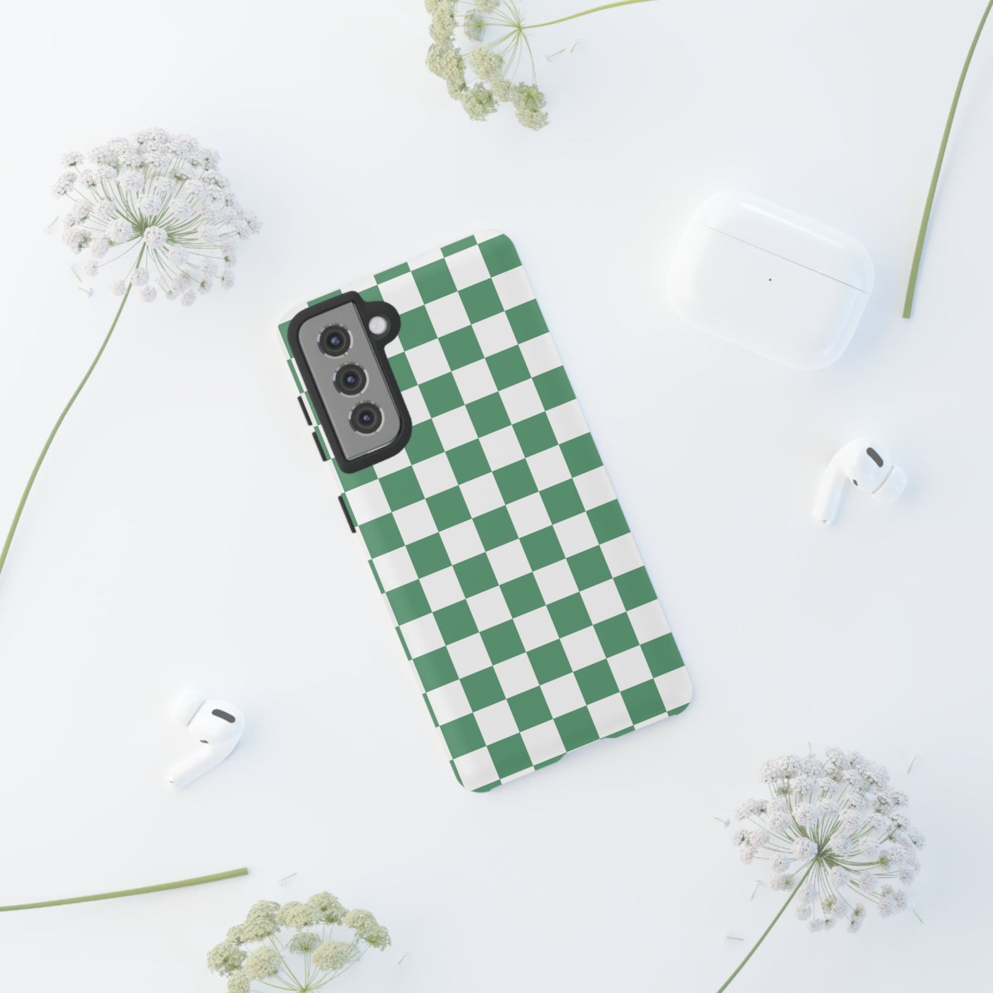 Stylish Phone Case - Green Checker Print, Trendy Phone Cover, Unique Gift, Modern Accessories, Eco-Friendly Case