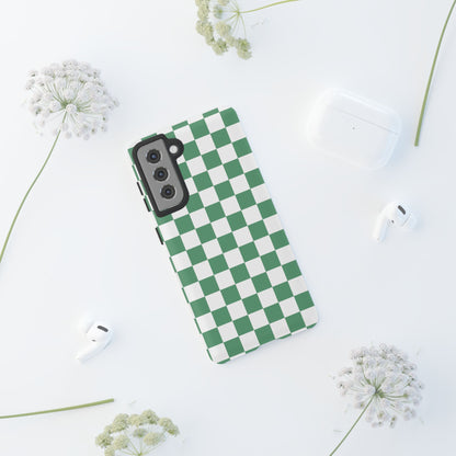 Stylish Phone Case - Green Checker Print, Trendy Phone Cover, Unique Gift, Modern Accessories, Eco-Friendly Case