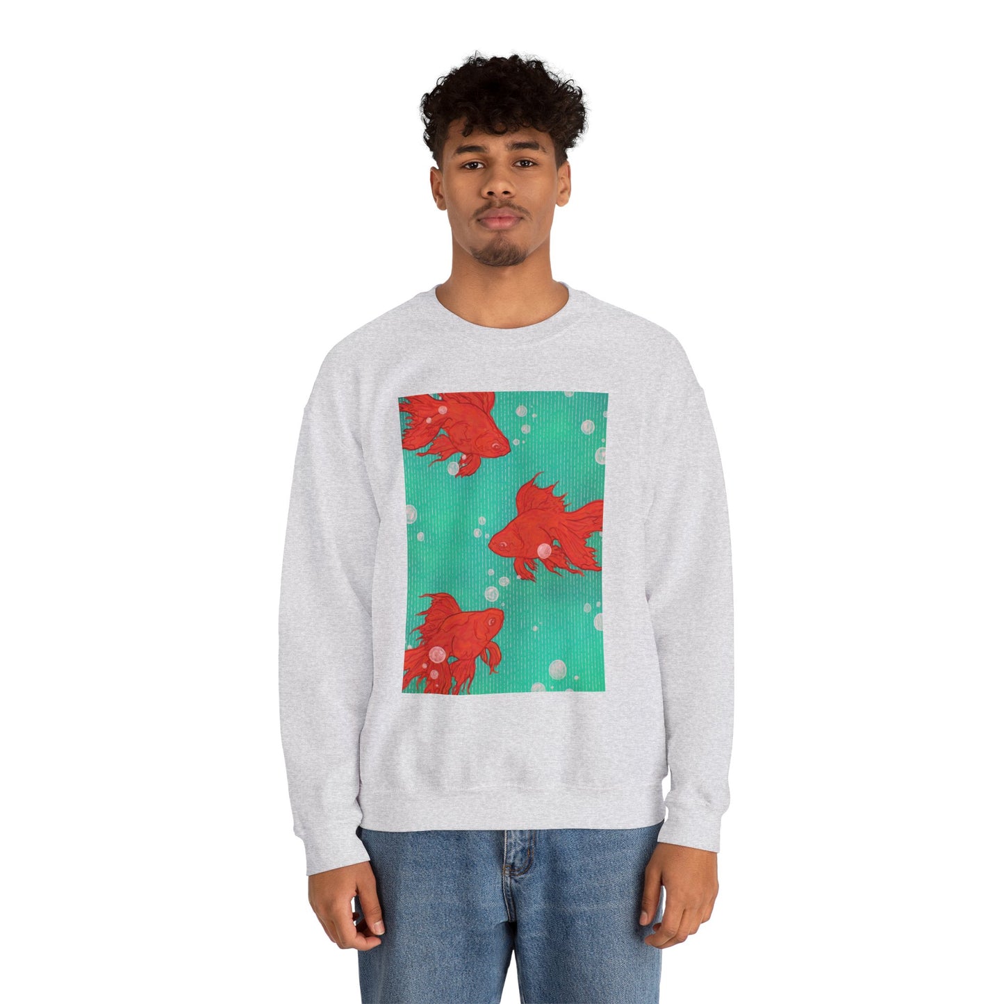 Colorful Fish Graphic Crewneck Sweatshirt, Cozy Unisex Sweater, Fun Graphic Top, Ideal Gift for Fish Lovers, Casual Everyday Wear, Comfy Goldfish Crewneck