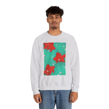 Colorful Fish Graphic Crewneck Sweatshirt, Cozy Unisex Sweater, Fun Graphic Top, Ideal Gift for Fish Lovers, Casual Everyday Wear, Comfy Goldfish Crewneck